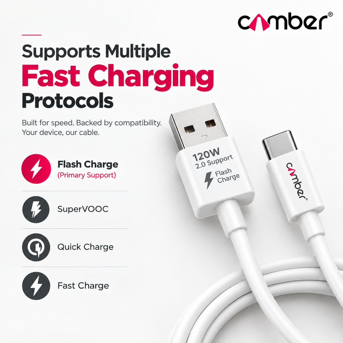 USB to C 120W Flash Charge Data Cable